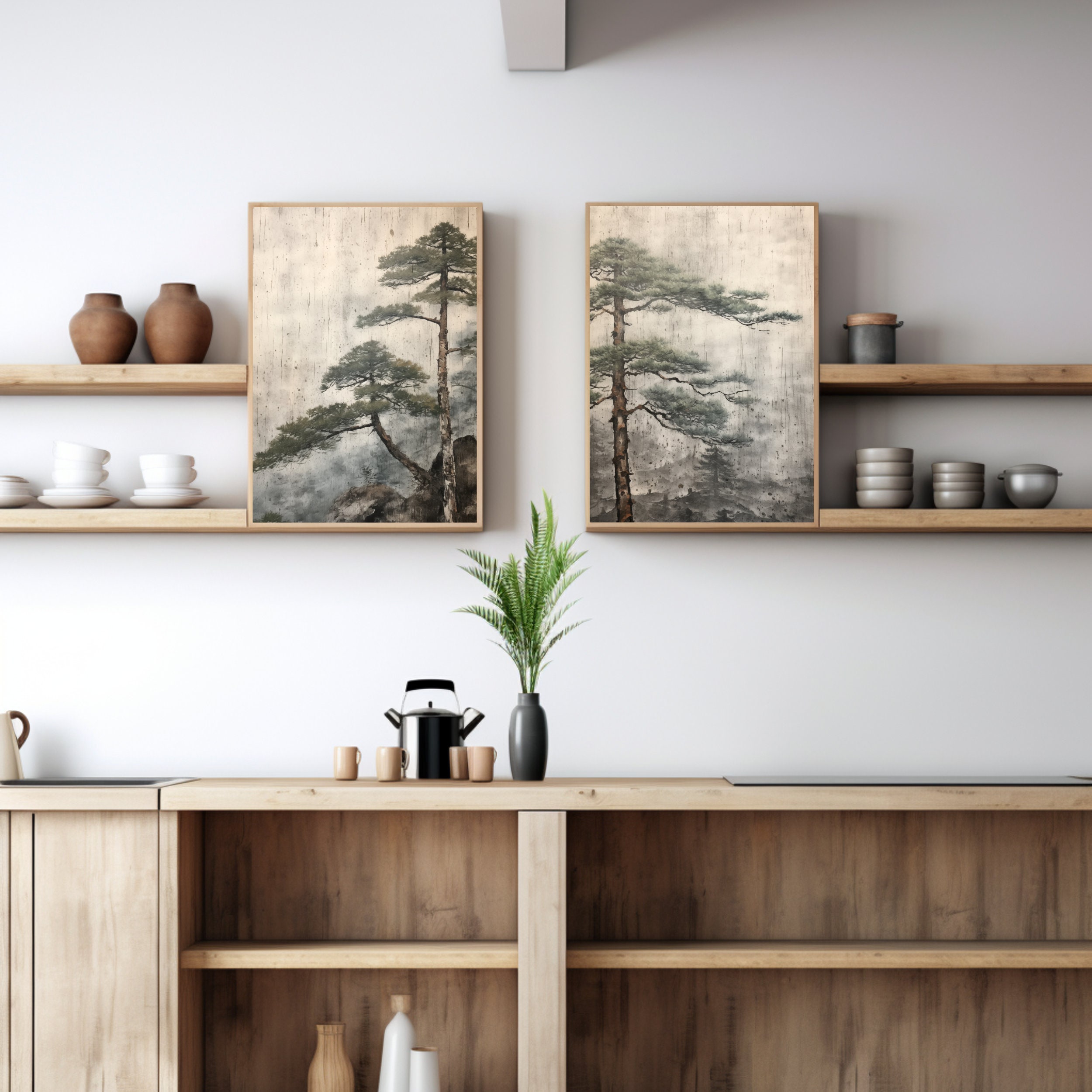 Japandi Pine Tree Art Print Set: Wabi Sabi Wall Decor (digital Download ...