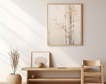 Japandi Birch Tree Print: Abstract Wabi Sabi Art (Digital Download)