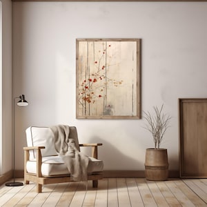Arte mural japonés Flor roja / Arte wabi sabi / Arte herbario / Impresión de arte abstracto de naturaleza / Impresión de descarga instantánea / Impresión de arte de estilo japonés