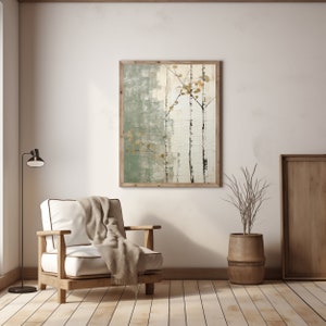 Japandi wall art Abstract Green branches | Wabi sabi art | Wabi sabi neutral sage | Instant download nature art | Minimalist nature