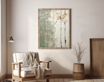Japandi wall art Abstract Green branches | Wabi sabi art | Wabi sabi neutral sage | Instant download nature art | Minimalist nature