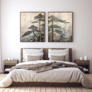 Japandi Pine Tree Art Print Set: Wabi Sabi Wall Decor (digital Download ...