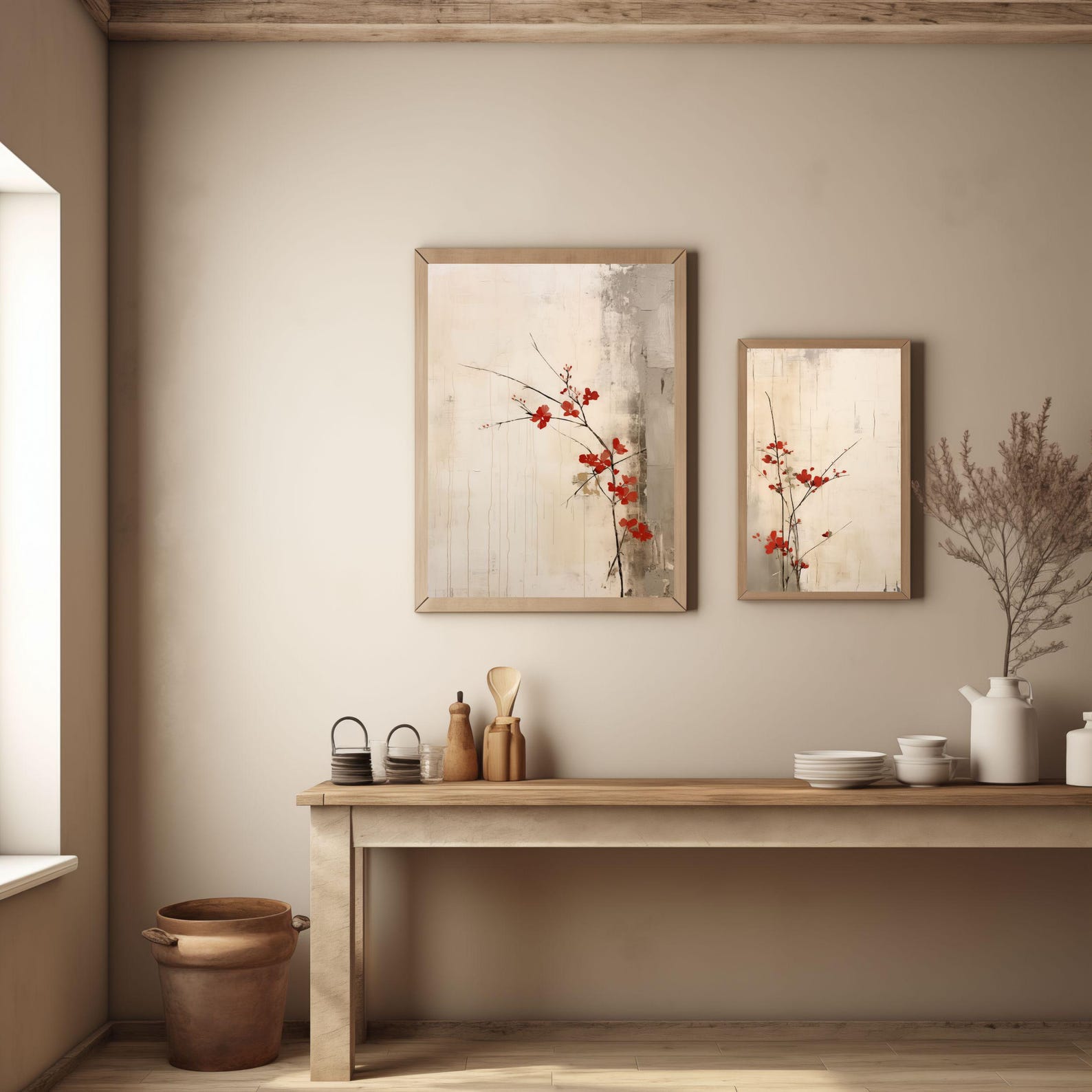 Japandi Floral Wall Art Set: Rustic Wabi Sabi Prints (digital Download ...