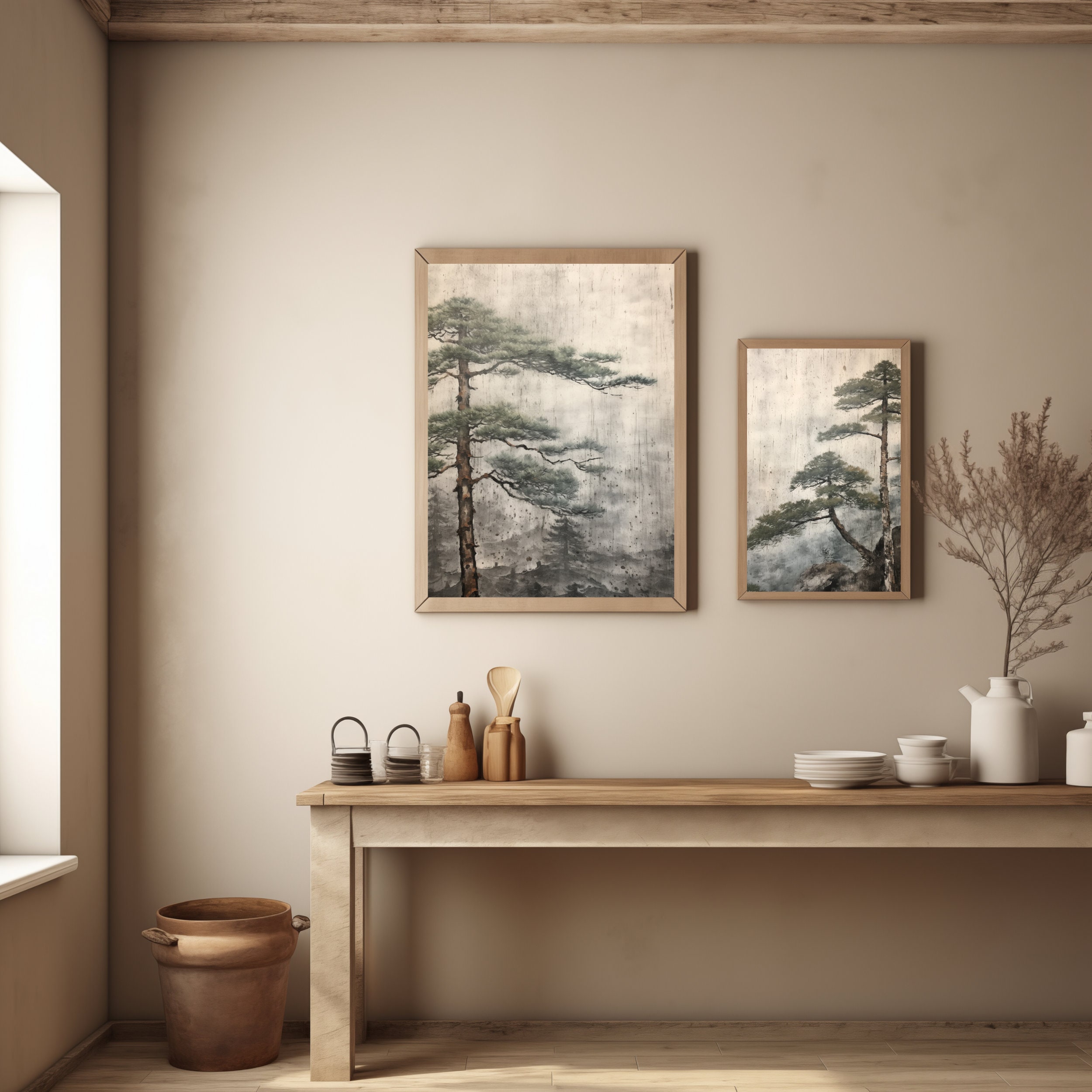Japandi Pine Tree Art Print Set: Wabi Sabi Wall Decor (digital Download ...