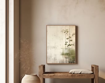 Japandi Sage Branch Art: Abstract Wabi Sabi Print (Digital Download)