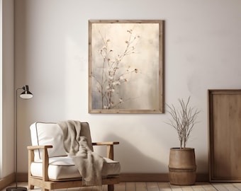 Japandi Floral Wall Art: Abstract Neutral Print (Instant Download)