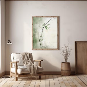 Japandi wall art Abstract sage green branch | Wabi sabi art | Wabi sabi nature | Instant download nature art | Japanese style art