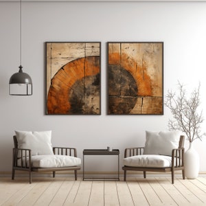 Set of 2 instant download printable Wood rings Japandi wall art | Wabi Sabi wall art | Japanese style art | Japandi print | Wood texture art