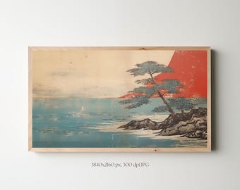 Samsung Frame TV Art | Spring Wabi sabi art | Spring japandi nature | Japanese nature tv art | Japandi Coastal nature | Abstract tv art