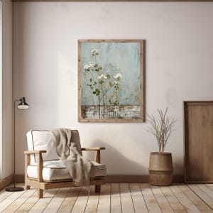 Japandi Wandkunst Abstrakter neutraler Zweig | Wabi Sabi Kunst | Wabi Sabi Blumen auf Türkis | Sofortiger Download nature art | Minimalistische Natur