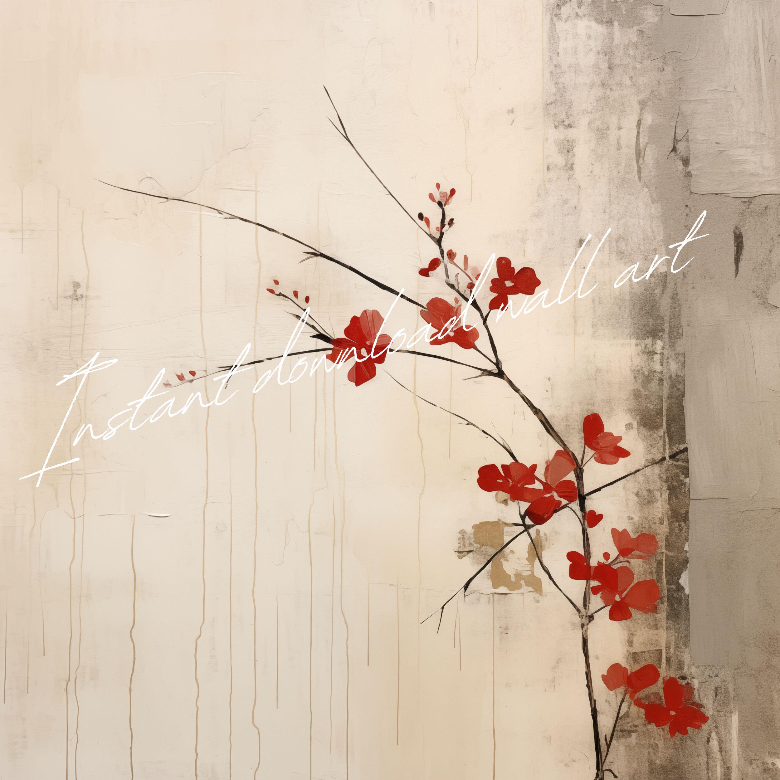 Japandi Floral Wall Art Set: Rustic Wabi Sabi Prints (digital Download ...