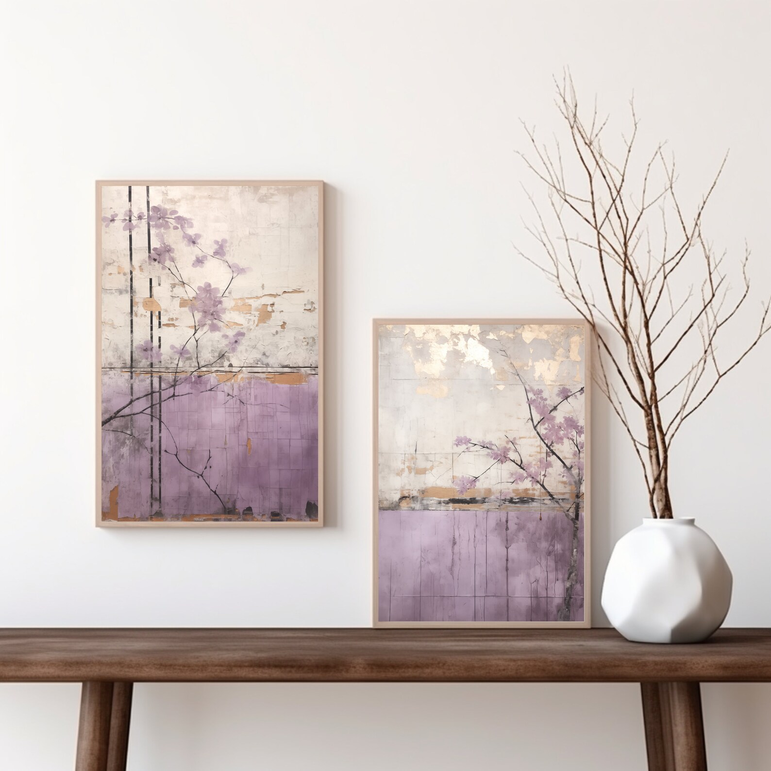 Japandi Lavender Floral Wall Art Set: Wabi Sabi Decor (digital Download ...