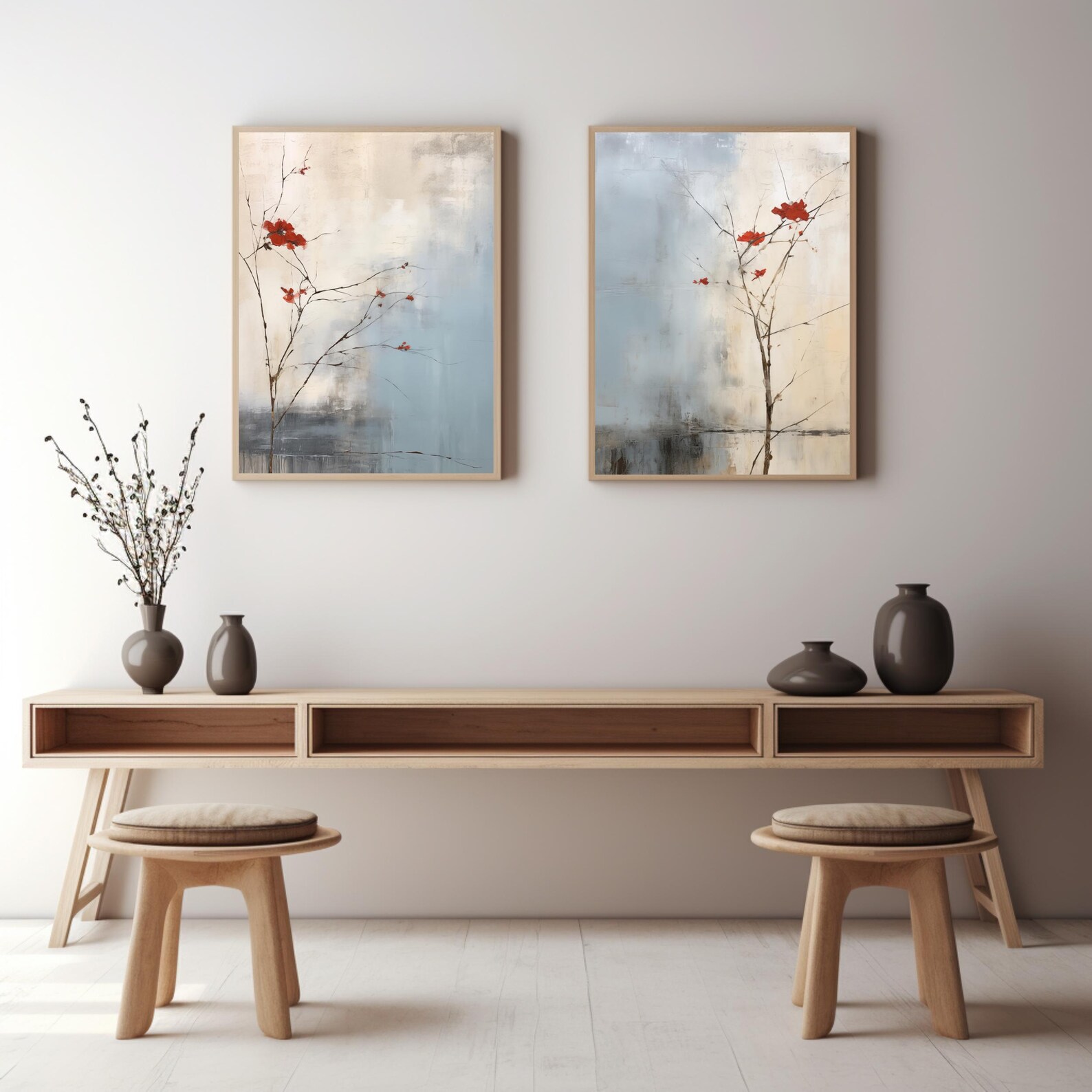 Japandi Floral Wall Art Set: Rustic Wabi Sabi Prints (digital Download ...