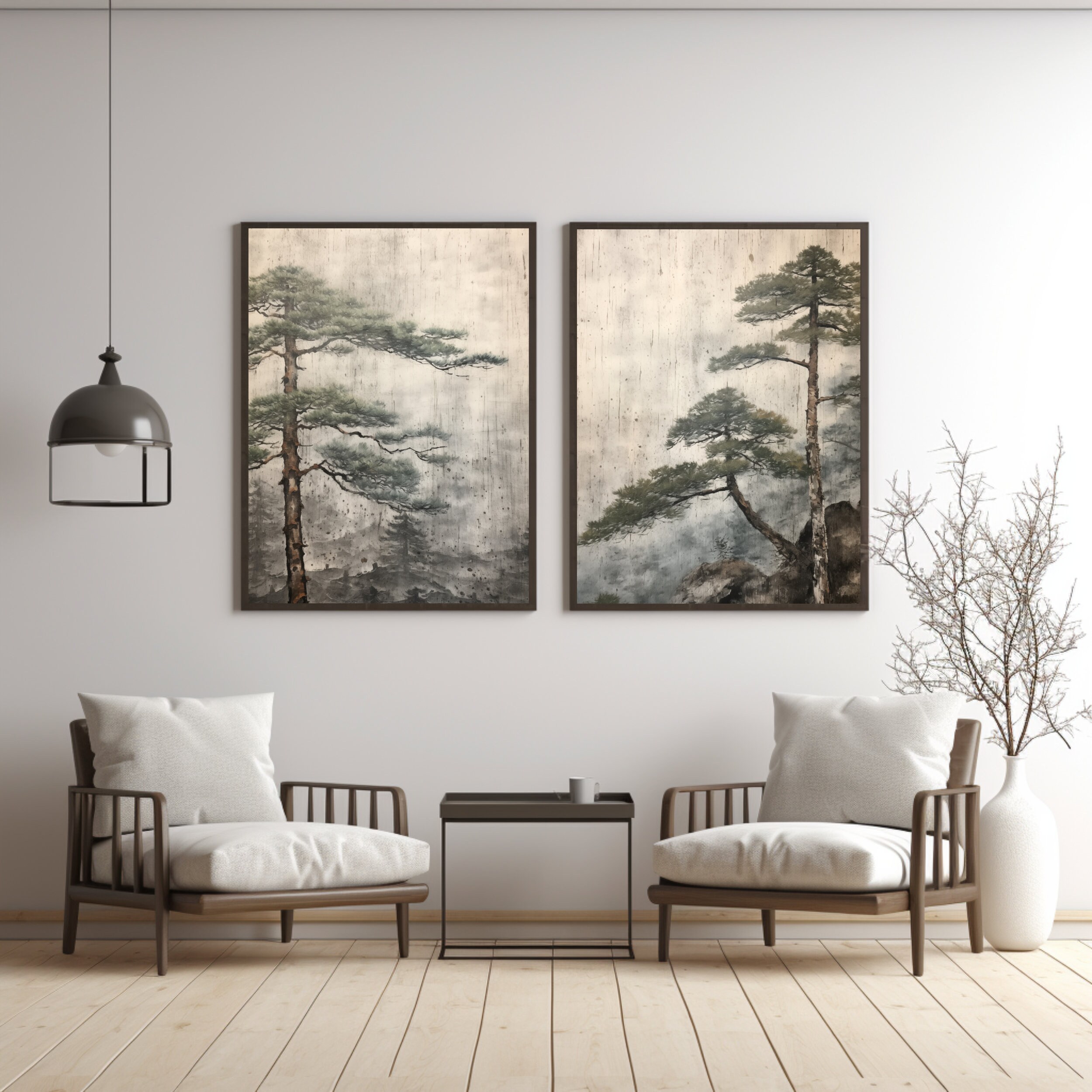 Japandi Pine Tree Art Print Set: Wabi Sabi Wall Decor (digital Download ...