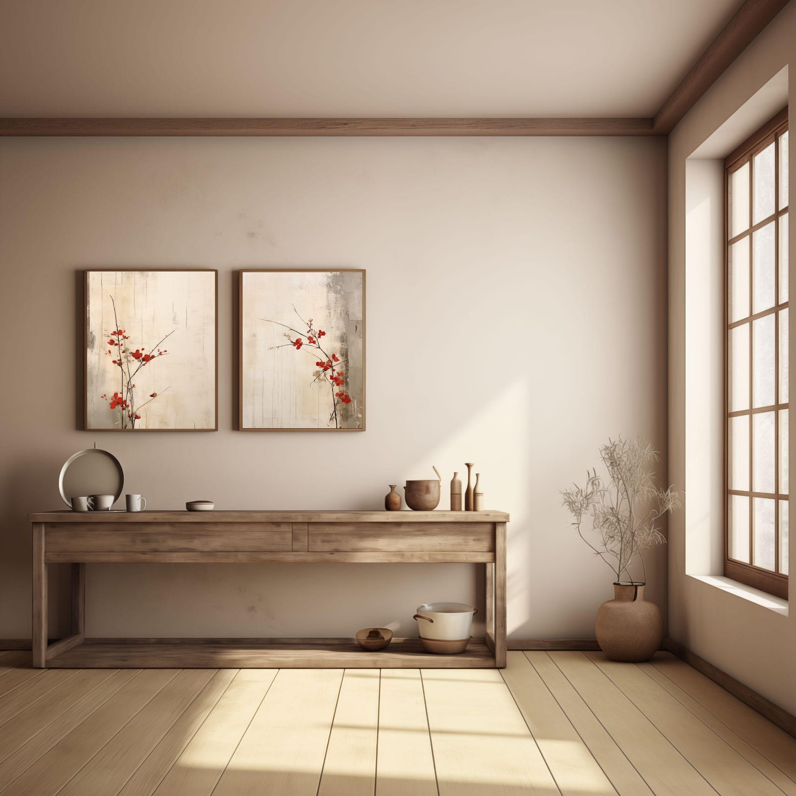 Japandi Floral Wall Art Set: Rustic Wabi Sabi Prints (digital Download ...
