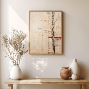 Japandi wall art Rustic neutral tree | Wabi sabi art | Herbal art | Abstract nature art print | Instant download | Japanese style art print
