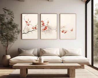 Japandi Branch Wall Art Set: Minimalist Japanese Style (Digital Download)