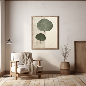 Japandi wall art Abstract Green leaves | Wabi sabi art | Wabi sabi neutral sage | Instant download nature art | Minimalist nature