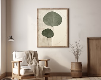 Japandi wall art Abstract Green leaves | Wabi sabi art | Wabi sabi neutral sage | Instant download nature art | Minimalist nature