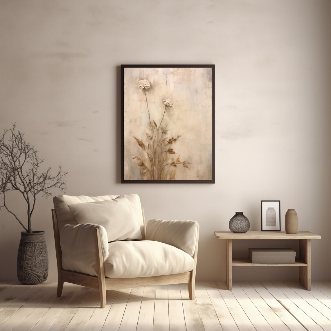 Japandi Floral Wall Art: Neutral Wabi Sabi Print (digital Download) - Etsy