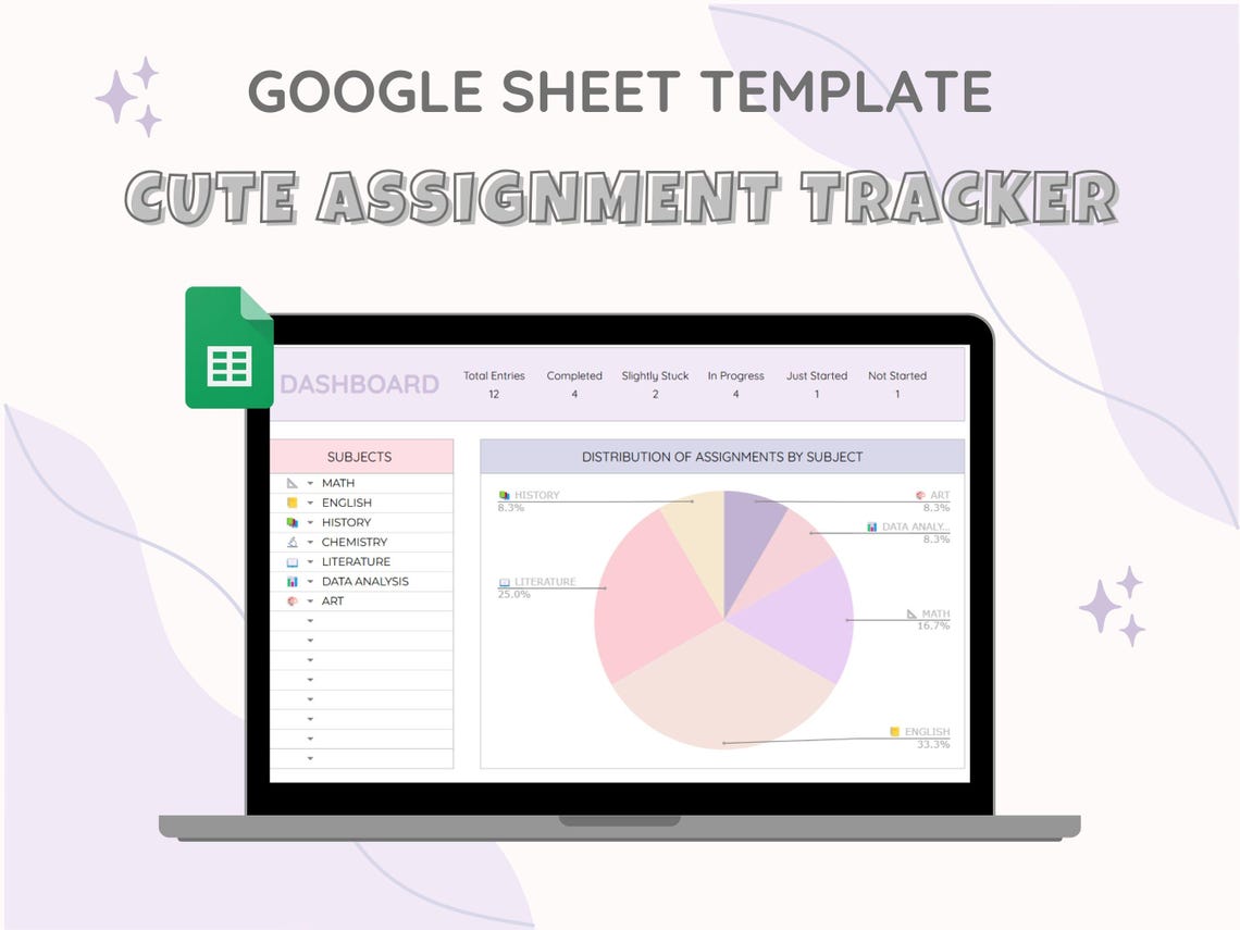 Assignment Tracker Google Sheets Template, Aesthetic Student Planner ...