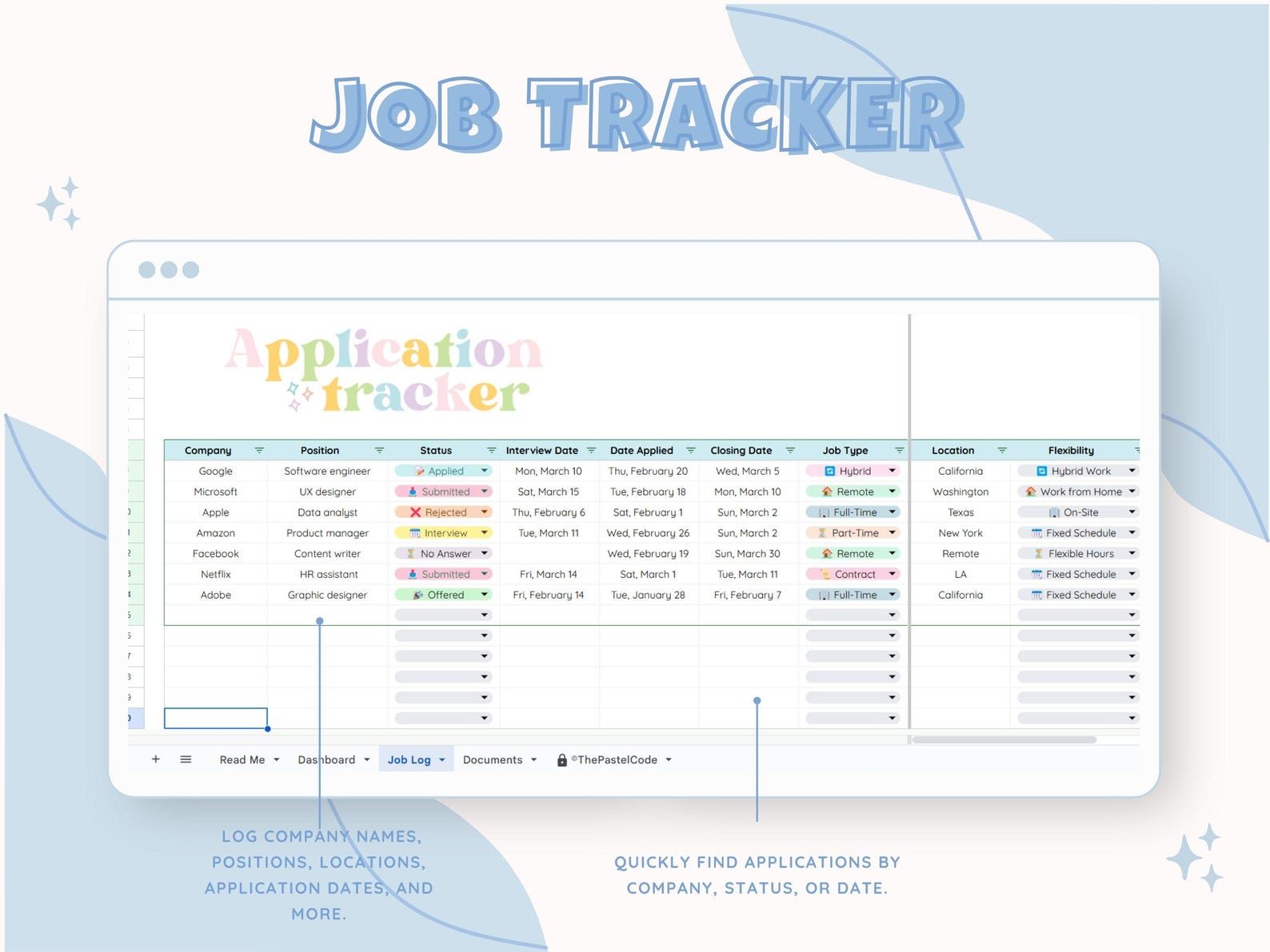 Job Application Tracker | Job Search Spreadsheet | Digital Job Tracker ...