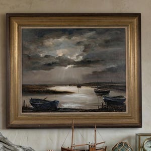 Original Vintage Oil Painting on canvas panel by Shirley Carnt (1927- ) | Dramatic North Norfolk Coast Seascape | Framed - US DUTY PAID
