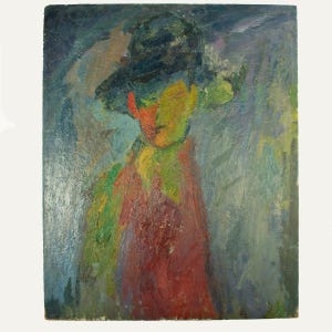 Man in a Hat - French - Signed oil on board, circa 1950