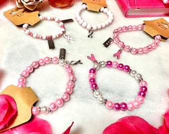 Pink Ribbon Breast Cancer Awareness Bracelet: Mastectomy Gift