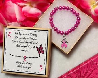 Breast Cancer Awareness Bracelet: Pink Ribbon Angel Memorial