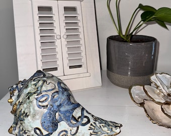 Decoupage Whelk Shell: Octopus Seashell Art, Coastal Decor