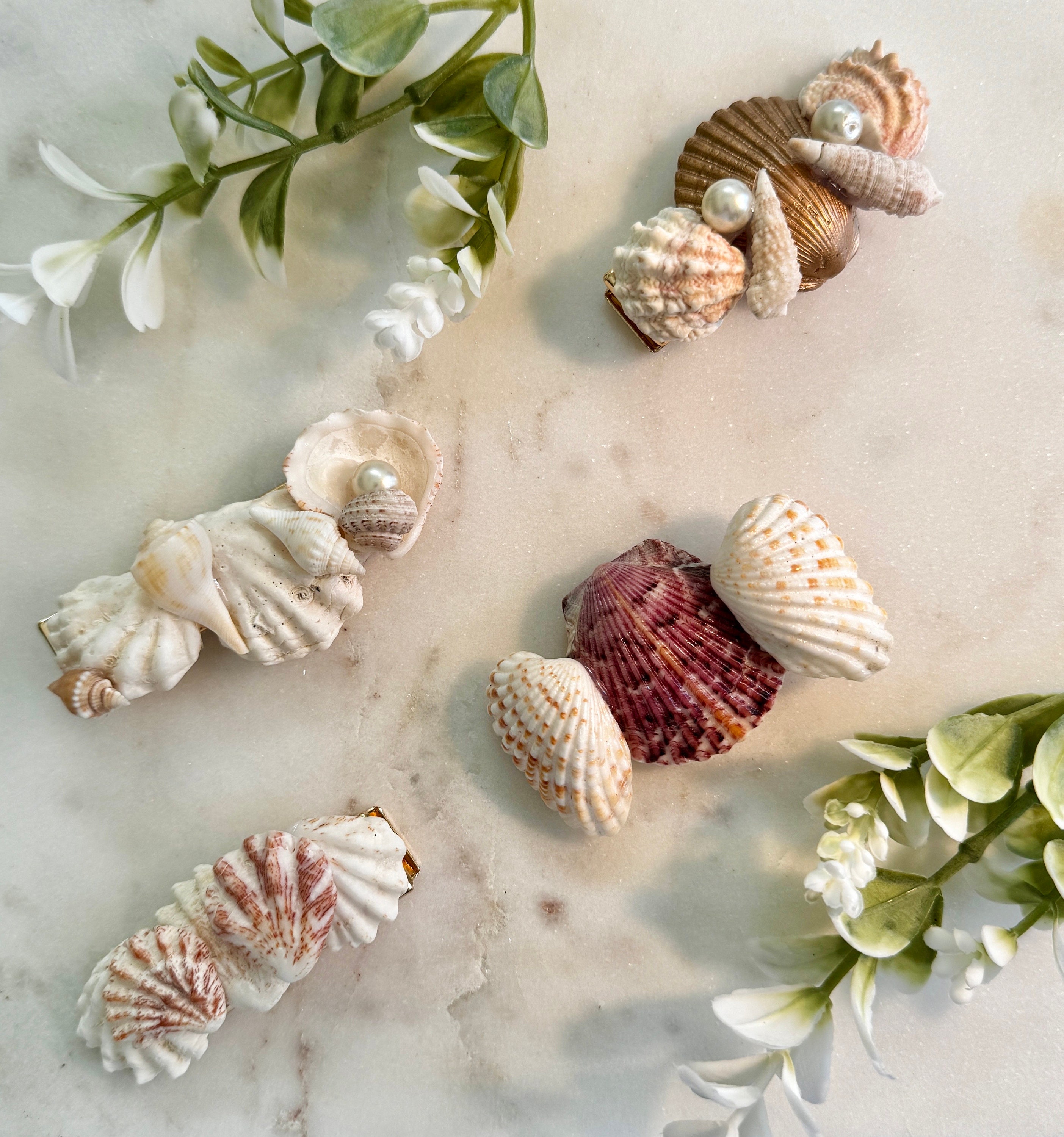 ?? ⓅⒾⓃⓀ ⓋⓈ Frosted Seashell Barrettes?? Seashell Hair Clip: Real Florida Shells, Beach Wedding  main image 4