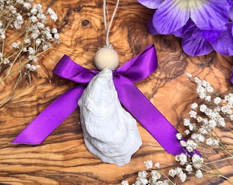 Handcrafted Oyster Shell Angels with Awareness Ribbons – Customizable Colors