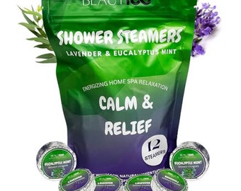 Shower Steamers Beaut100 - 12 Pack of Lavender & Eucalyptus Shower Bombs with Essential Oils for Relaxation and Nasal Congestion.