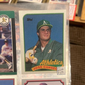 1989 Topps ホセ・カンセコ #500 レア エラー カード - 統計はカットオフとインク エラーです