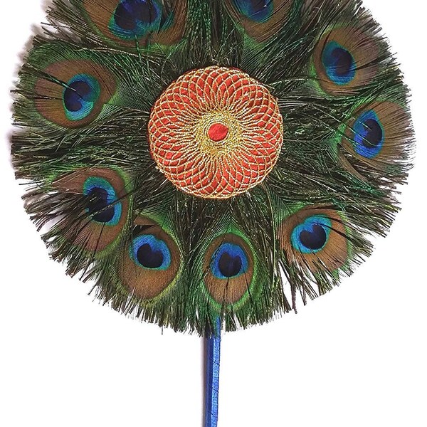 Peacock Feather More Pankh Fan Tails Original Full Length Laddu Gopal Handmade Morpankh Peacock Feather Dress, Pack of 2 .