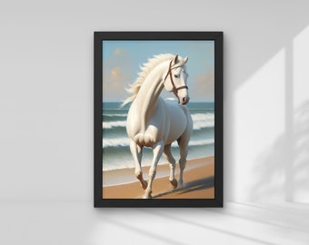 White Horse Print - Wall Art Print - Horse Painting  Printable Wall Art for home decoration