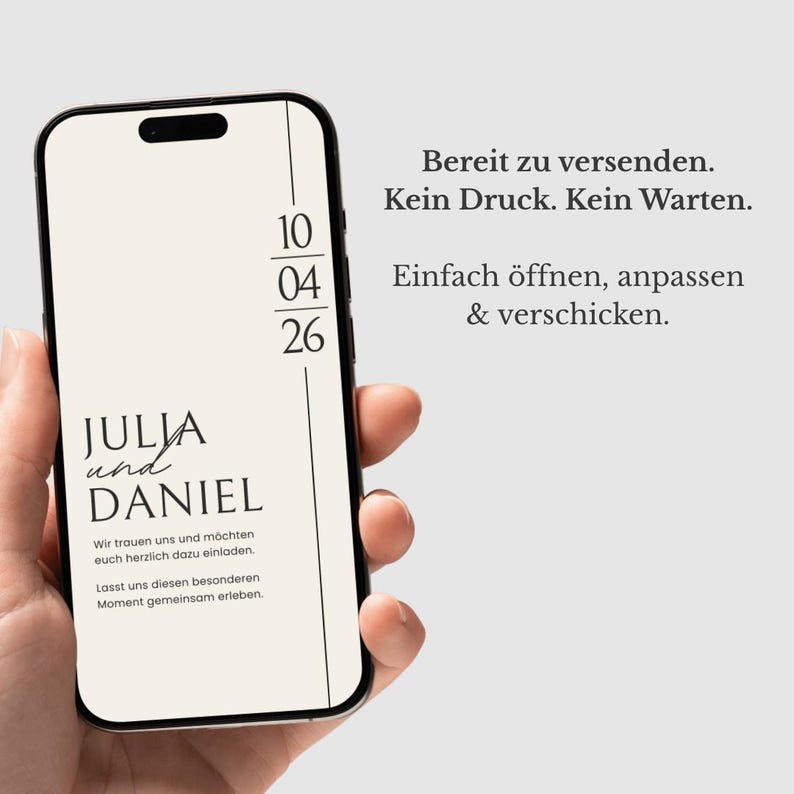 Animated digital wedding invitation for WhatsApp | Minimalist design | Customizable Canva template image 8