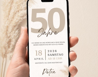 Tarjeta digital de cumpleaños número 50 para una mujer | Invitación animada para WhatsApp | Plantilla de Canva | Tarjeta de invitación de cumpleaños número 50