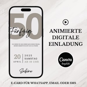 Zaproszenie cyfrowe na 50. urodziny – animowana wideokartka elektroniczna | Minimalistyczny projekt | Edytowalny szablon Canva | Pobieranie plików MP4 i PNG