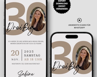 WhatsApp 30th Birthday Invitation with Photo | Digital Video Invitation | Canva Template