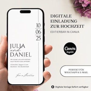 Faire-part de mariage numérique animé – Modèle Canva minimaliste à personnaliser soi-même | Pour WhatsApp et e-mail