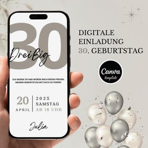 Digitale Einladung 30. Geburtstag – Animierte Video E-Card, Editierbare Canva Vorlage, Minimalistisches Design, MP4 & PNG Download