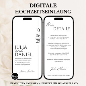 Digitale Hochzeitseinladung Minimalistisch – Moderne Online Einladung zur Hochzeit – WhatsApp Einladung Template – Sofort Downloadbar
