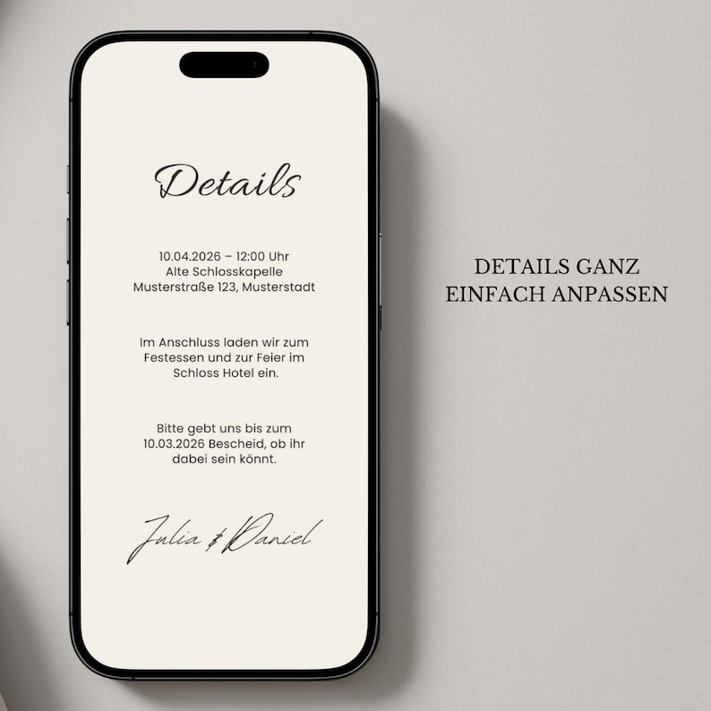 Animated digital wedding invitation for WhatsApp | Minimalist design | Customizable Canva template image 4