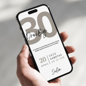 Digitale uitnodiging voor 30e verjaardag – geanimeerde video-e-card, bewerkbare Canva-sjabloon, minimalistisch ontwerp, MP4- en PNG-download