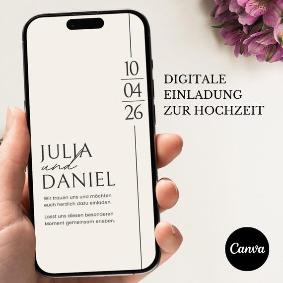 Digitale Hochzeitseinladung animiert für WhatsApp | Minimalistisches Design | Canva Vorlage zum Selbst Anpassen