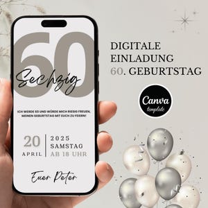 Canva Einladungskarte digital zum Selbstbearbeiten – moderne Geburtstags-E-Card zum Verschicken per WhatsApp