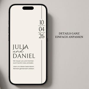 Animated digital wedding invitation for WhatsApp | Minimalist design | Customizable Canva template image 3