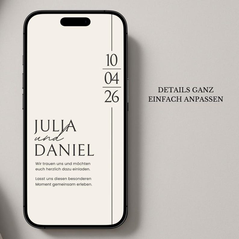Animated digital wedding invitation for WhatsApp | Minimalist design | Customizable Canva template image 3